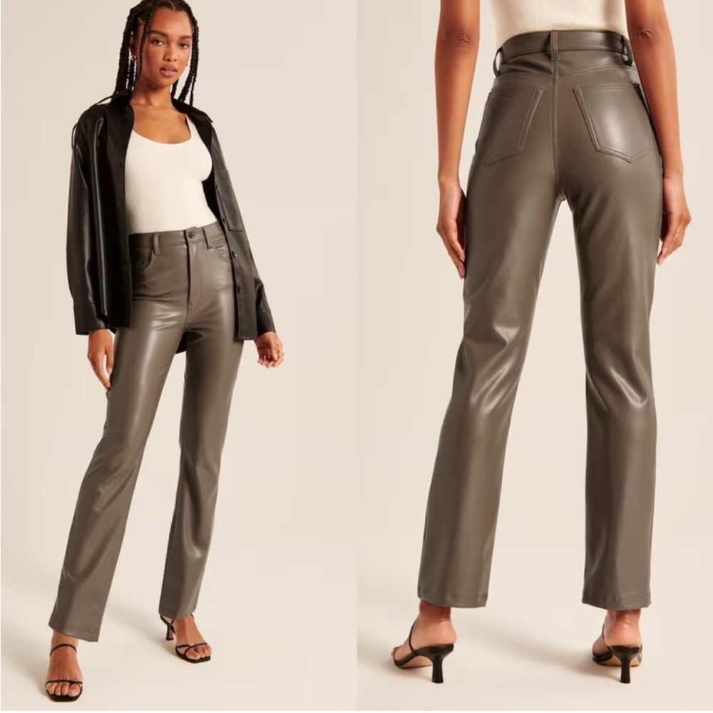 A&F The 90s Ultra High Rise Pants Gray Vegan Faux Leather - 33/16